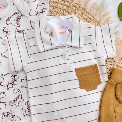 Conj. de Malha 3 peças - Dinos - Off White e Caramelo